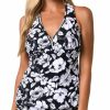 Swimwear * | New Jantzen Art House Flower Trim H Back Tankini Swim Top 22064T Black