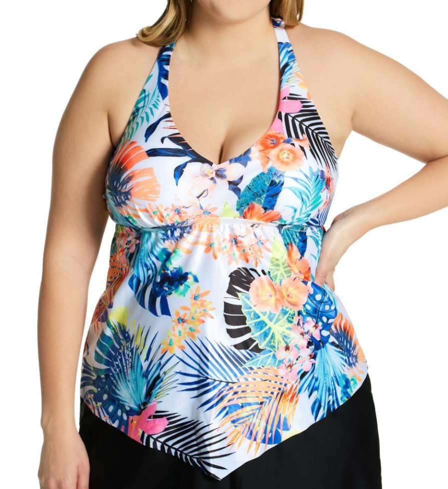 Swimwear * | Best Sale Raisins Curve Plus Size Haleiwa Trinidad Tankini Swim Top G840521 Whitehaven