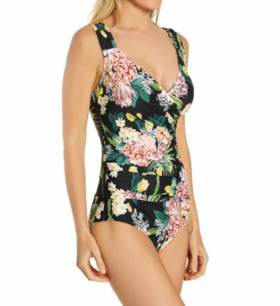 Swimwear * | Exclusive Design Jantzen Isn'T It Romantic Surplice One Piece Swimsuit 21076M Black