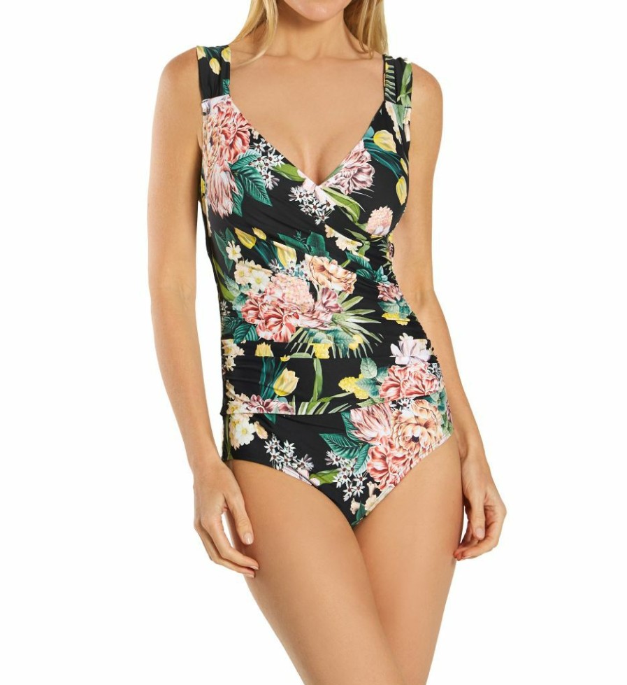 Swimwear * | Exclusive Design Jantzen Isn'T It Romantic Surplice One Piece Swimsuit 21076M Black