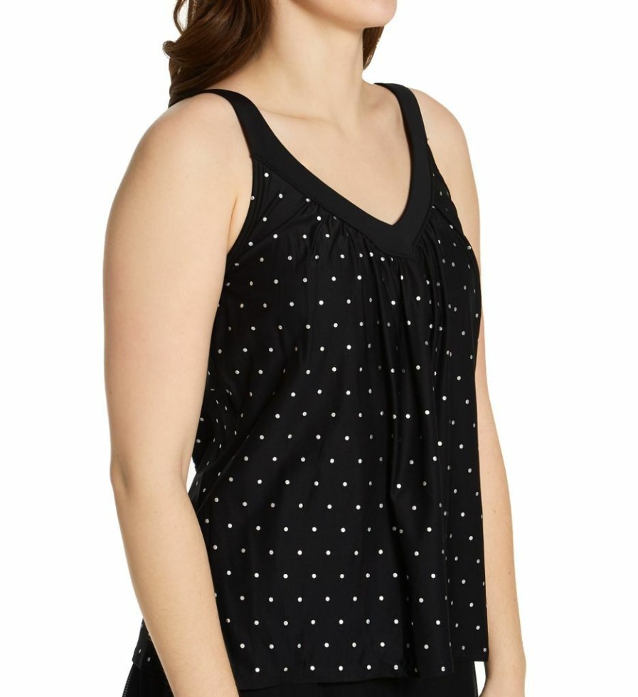 Swimwear * | Closeout Sale Coco Reef Metallic Dot Core V-Neck Tankini Swim Top U70382 Castawayblack