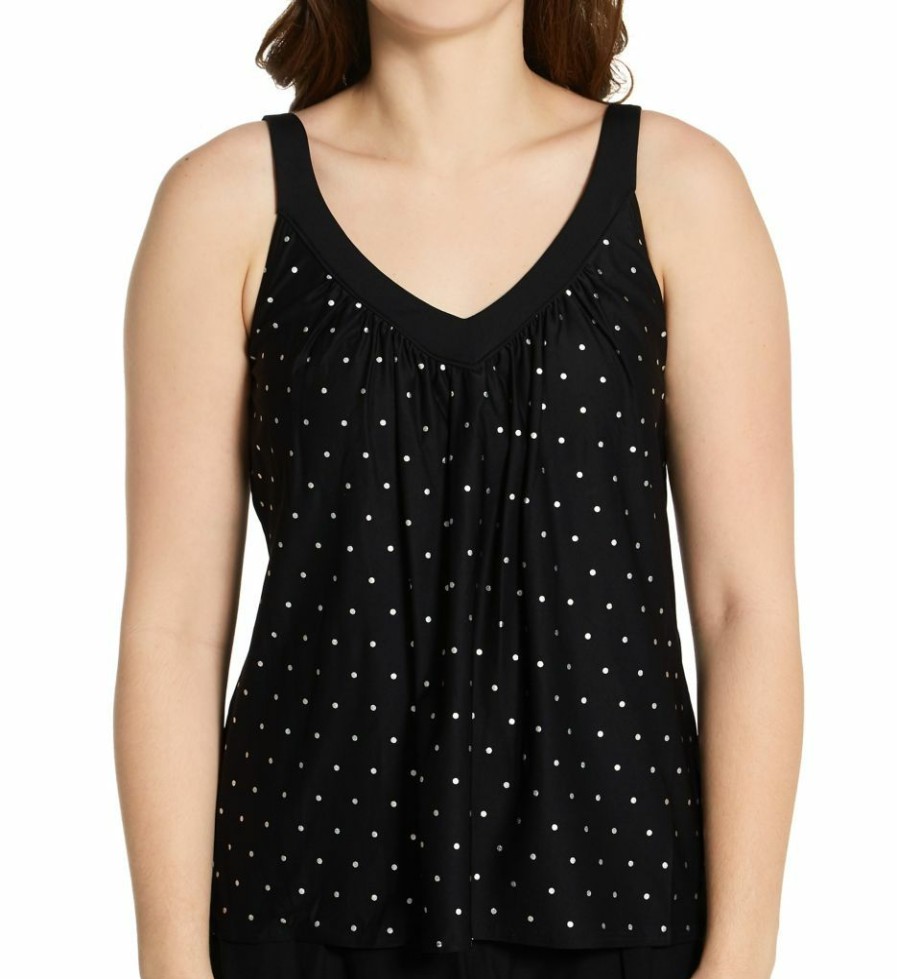 Swimwear * | Closeout Sale Coco Reef Metallic Dot Core V-Neck Tankini Swim Top U70382 Castawayblack