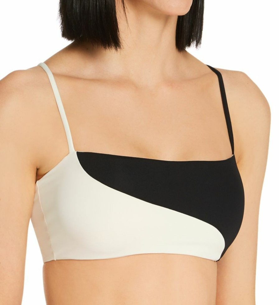 Swimwear * | Best Sale L Space Color Block Ari Bandeau Bikini Swim Top Cbait21 Cream/Black