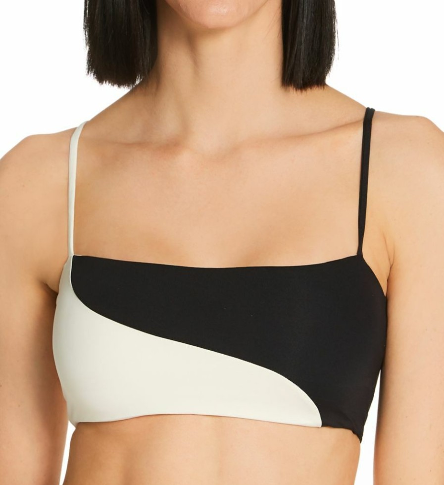 Swimwear * | Best Sale L Space Color Block Ari Bandeau Bikini Swim Top Cbait21 Cream/Black