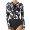 Swimwear * | Wholesale Beach House Seaside Palm Sculpt Long Sleeve One Piece Swimsuit H86980 Black