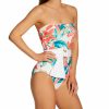 Swimwear * | Excellent Vince Camuto Wild Oleander Belted Bandeau One Piece Swimsuit V83679 White