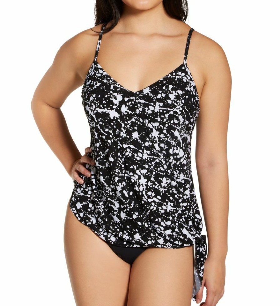 Swimwear * | Discount Magicsuit Splatter Alex Tankini Swim Top 6010440 Black/White