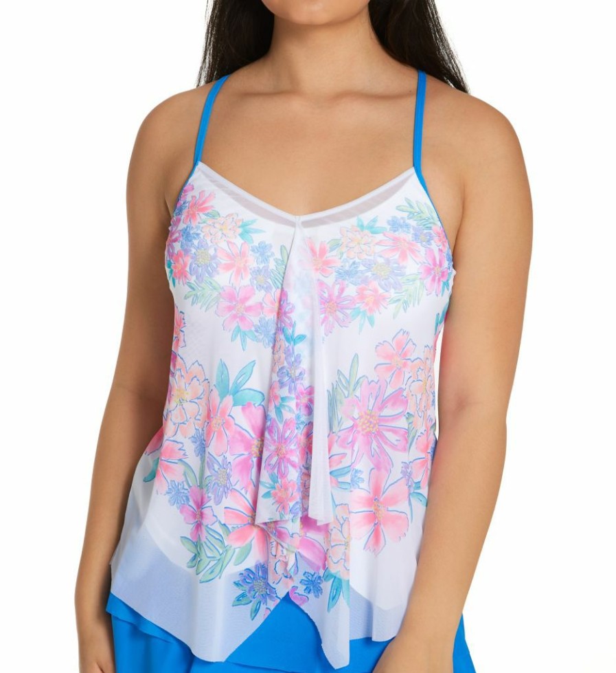 Swimwear * | Reliable Quality Beach House Fresh Take Kerry Mesh Layer Tankini Swim Top H54893