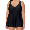 Swimwear * | Discount Raisins Curve Plus Size Calina Solids Lucia Swim Dress G840085 Black