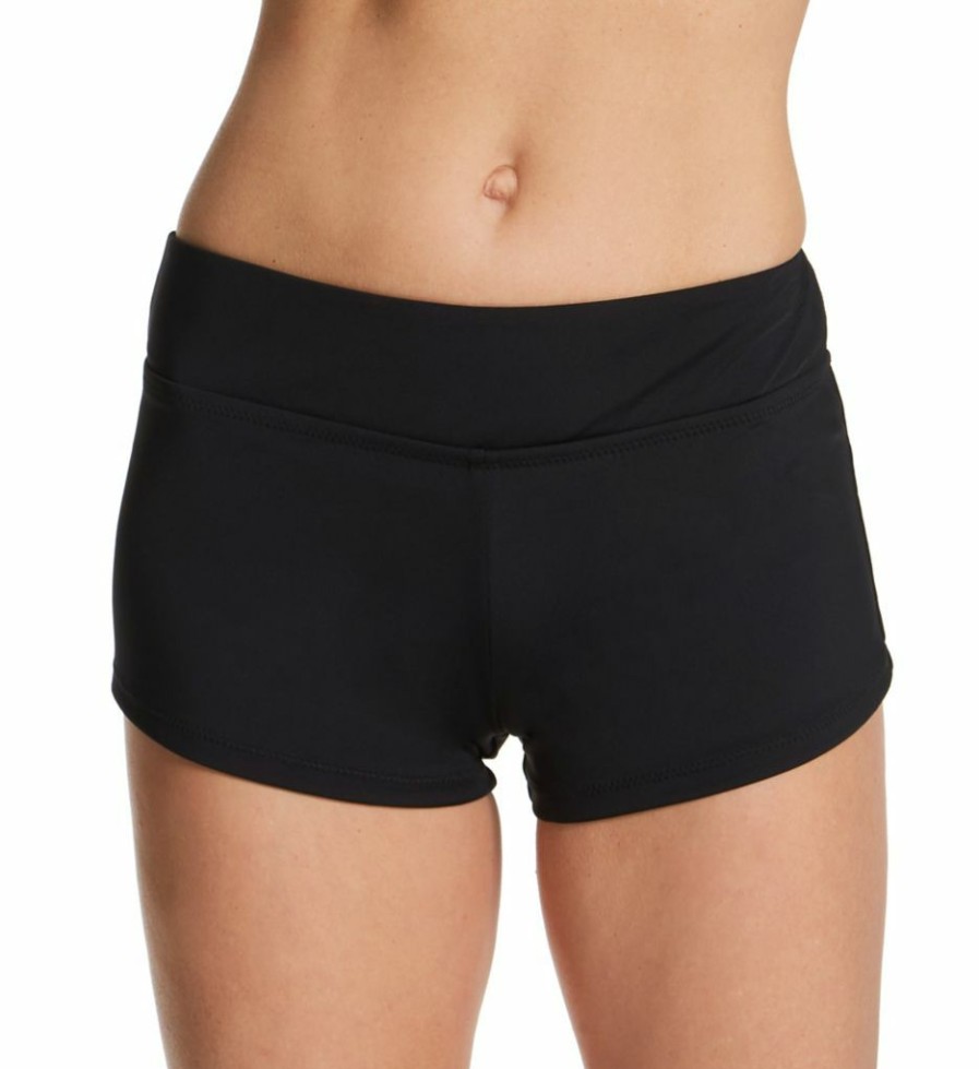 Swimwear * | Fashionable Leilani Solids Beach Short Swim Bottom E720054 Black