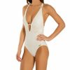 Swimwear * | Best Sale Vince Camuto Crochet Lace Plunging V Neck One Piece Swimsuit V90713 Ivory