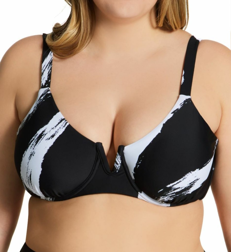 Swimwear * | Shop New Raisins Curve Plus Size Zambezi Byron Bra Swim Top G840103 Blacksand