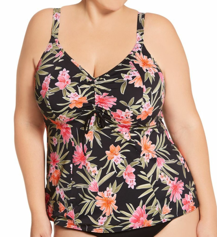 Swimwear * | Excellent Elomi Dark Tropics Non Wired Moulded Tankini Swim Top Es0161 Black