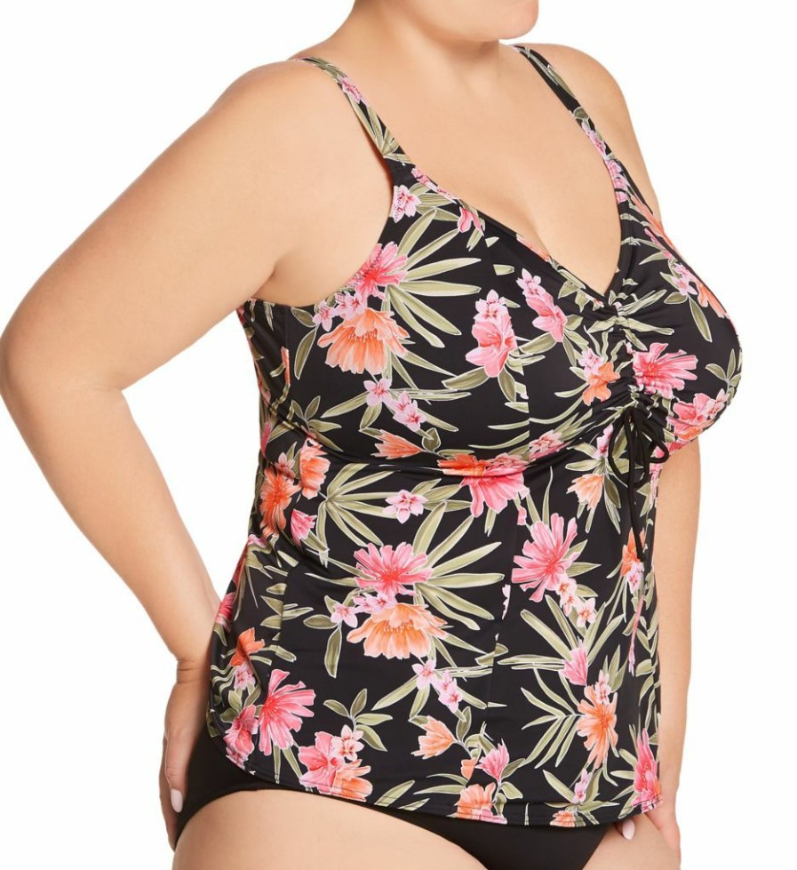 Swimwear * | Excellent Elomi Dark Tropics Non Wired Moulded Tankini Swim Top Es0161 Black