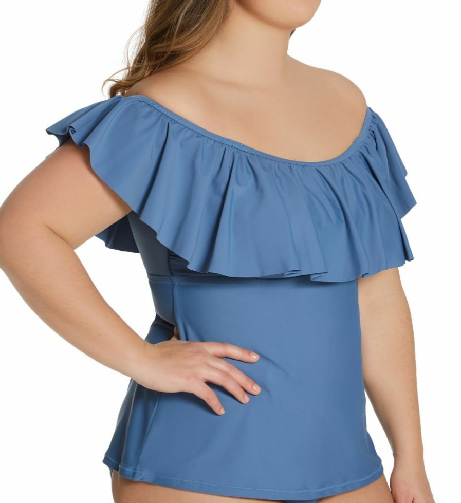 Swimwear * | Excellent Raisins Curve Plus Size Alicante Solids Tortuga Tankini Swim Top E840023 Calmsea