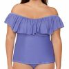 Swimwear * | Fashionable Raisins Curve Plus Size Calina Solids Tortuga Tankini Swim Top G840023 Eclipse