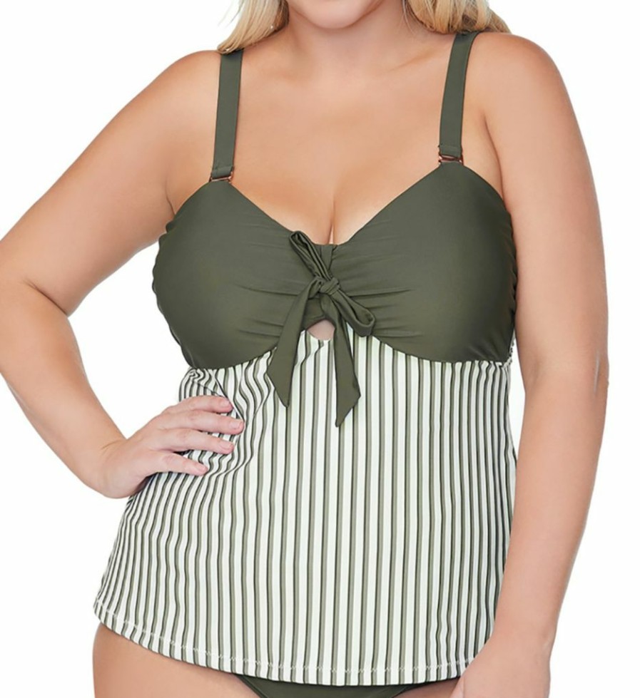 Swimwear * | 100% Guarantee Raisins Curve Bahia Zanzibar Tankini Swim Top E840145 Sagebrush