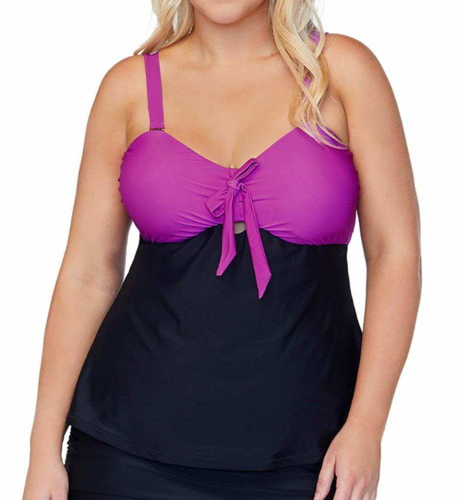 Swimwear * | Flash Sale Raisins Curve Plus Size Costa Blanca Zanzibar Tankini Swim Top E841045