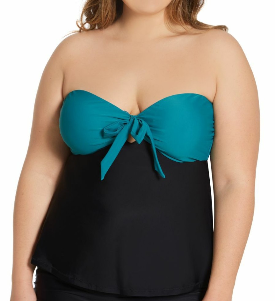 Swimwear * | Flash Sale Raisins Curve Plus Size Costa Blanca Zanzibar Tankini Swim Top E841045