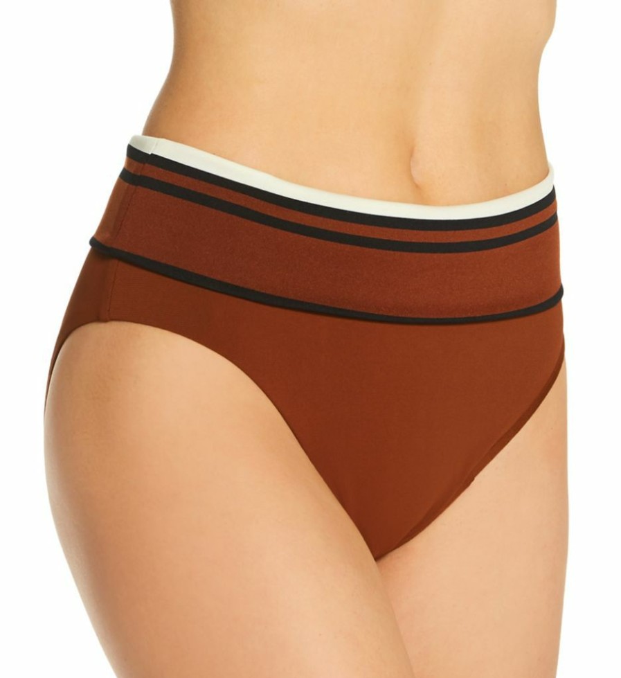 Swimwear * | Shop New Robin Piccone Simone High Waist Swim Bottom 214869 Cocoa/Cream/Black