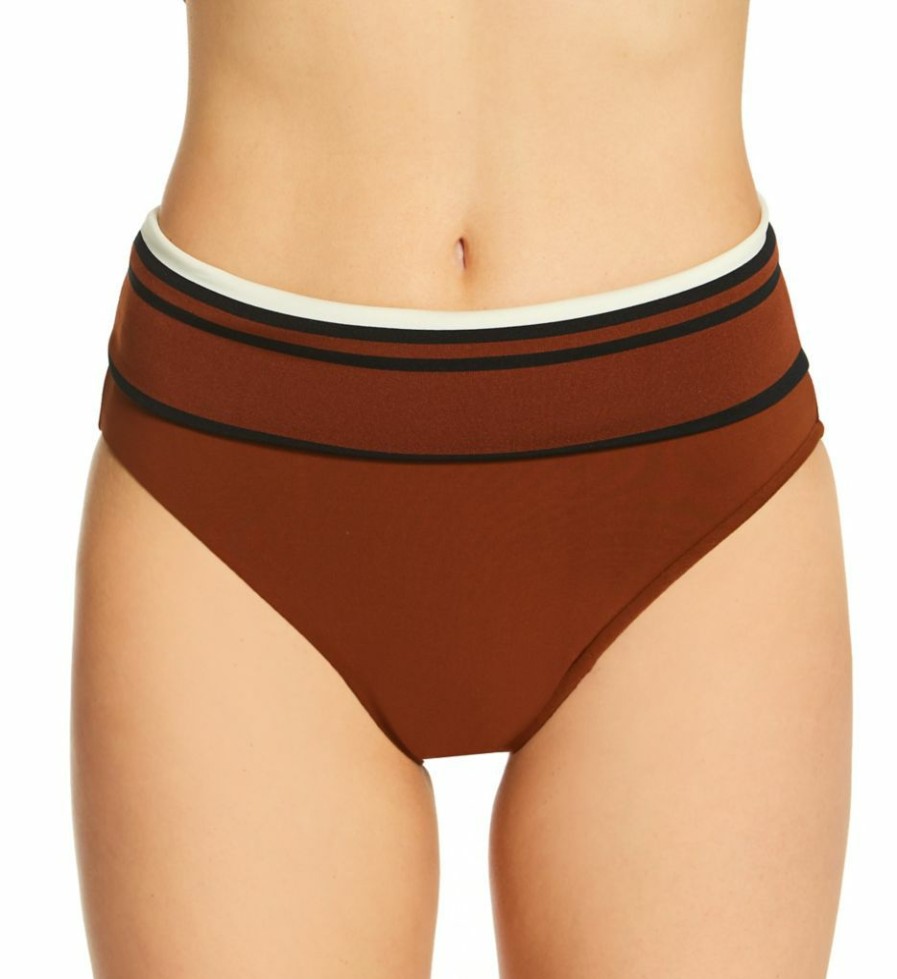 Swimwear * | Shop New Robin Piccone Simone High Waist Swim Bottom 214869 Cocoa/Cream/Black