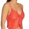 Swimwear * | Reliable Quality Vince Camuto Savona Stripe Knotted Crop Tankini Swim Top V82687 Poppy