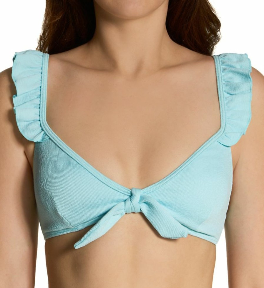 Swimwear * | Closeout Sale Vince Camuto Marea Texture Ruffle Bikini Swim Top V85692 Coastalblue