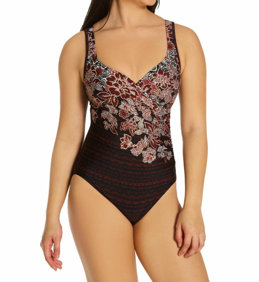 Swimwear * | Excellent Miraclesuit Mendhika It'S A Wrap One Piece Swimsuit 6529580 Tamarind