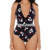 Swimwear * | Discount Skinny Dippers Fruiti Tutti Thrill Belted One Piece Swimsuit 6533345 Black