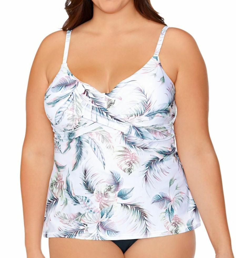 Swimwear * | Discount Raisins Curve Plus Size Haleiwa Aries Tankini Swim Top G841140 Whitehaven