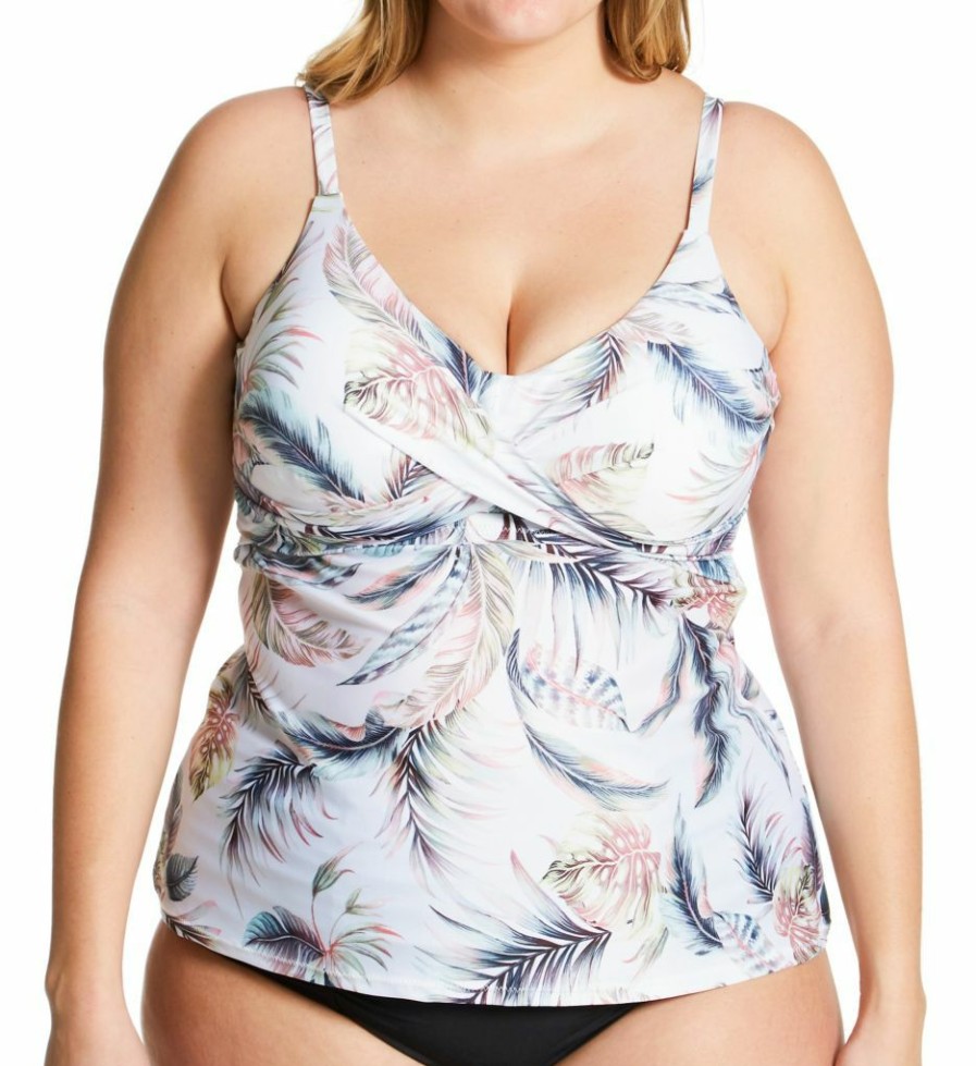 Swimwear * | Discount Raisins Curve Plus Size Haleiwa Aries Tankini Swim Top G841140 Whitehaven