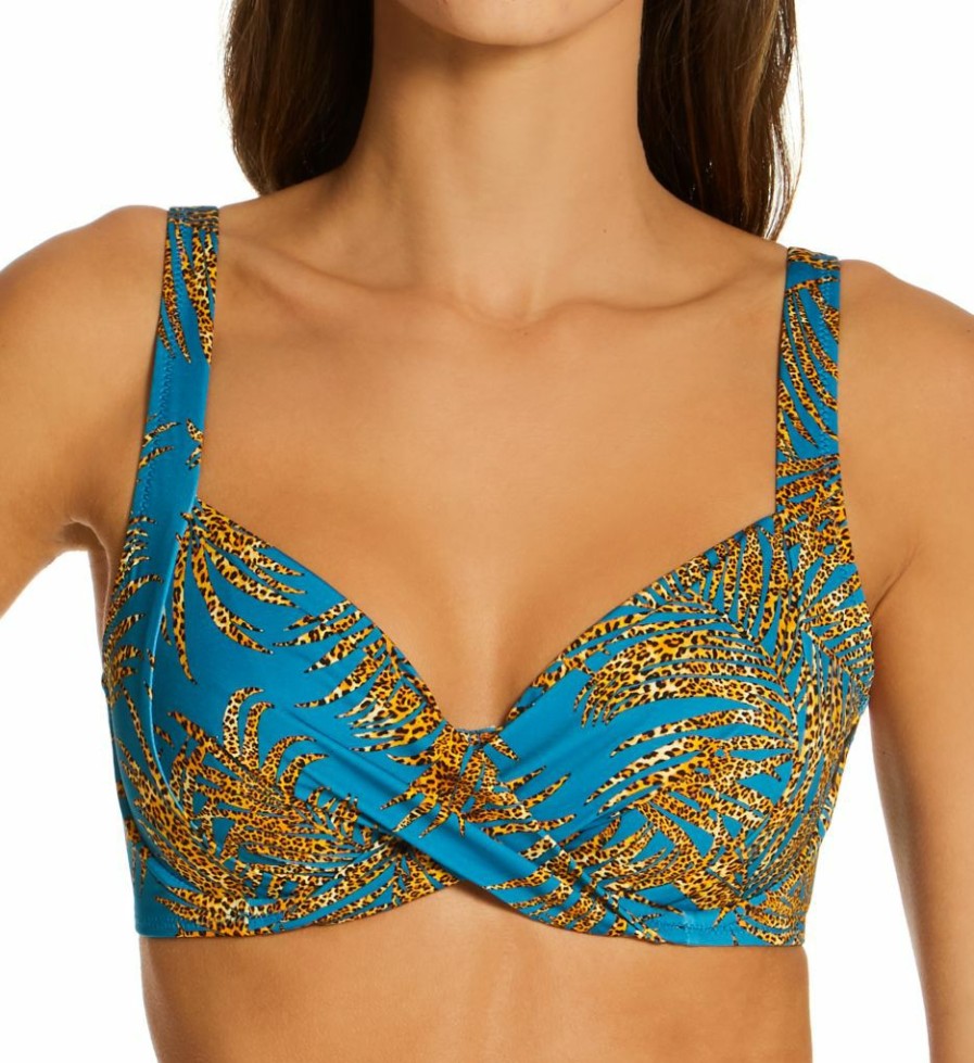 Swimwear * | Exclusive Anita Palm Safari Delia Underwire Swim Top 8795-1 Petrol