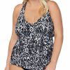 Swimwear * | Online Discount Raisins Curve Plus Size Incas Trinidad Tankini Swim Top E840721 Blackstone