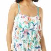 Swimwear * | Discount Beach House Floral Fantasy Jane Ruffle Tankini Swim Top H04025 Whitemulti