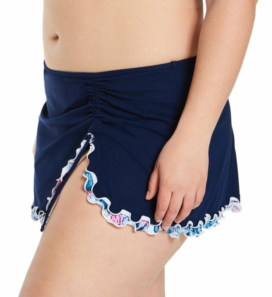 Swimwear * | Exclusive Design Profile By Gottex Plus Size Snake Charm Skirted Swim Bottom S1W92A Navy