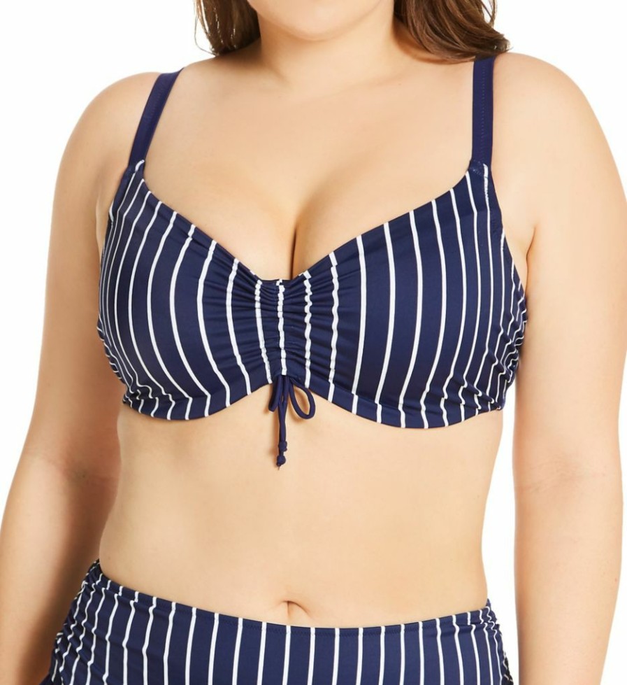 Swimwear * | Online Discount Elomi Plain Sailing Underwire Crop Swim Top Es7276 Midnightstripe