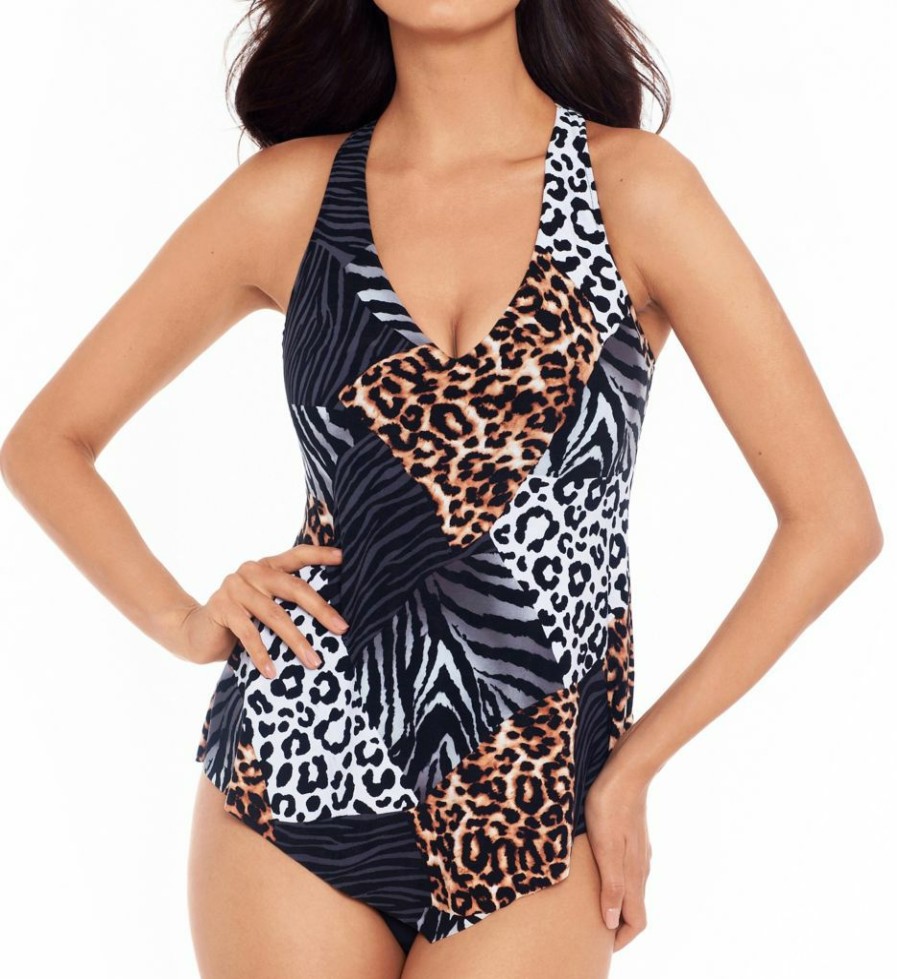 Swimwear * | Online Discount Magicsuit Roar Taylor Tankini Swim Top 6010752 Black/Multi