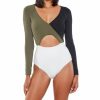 Swimwear * | Sales Sanctuary Block Party Long Sleeve One Piece Swimsuit Bp21219 Black/White/Green