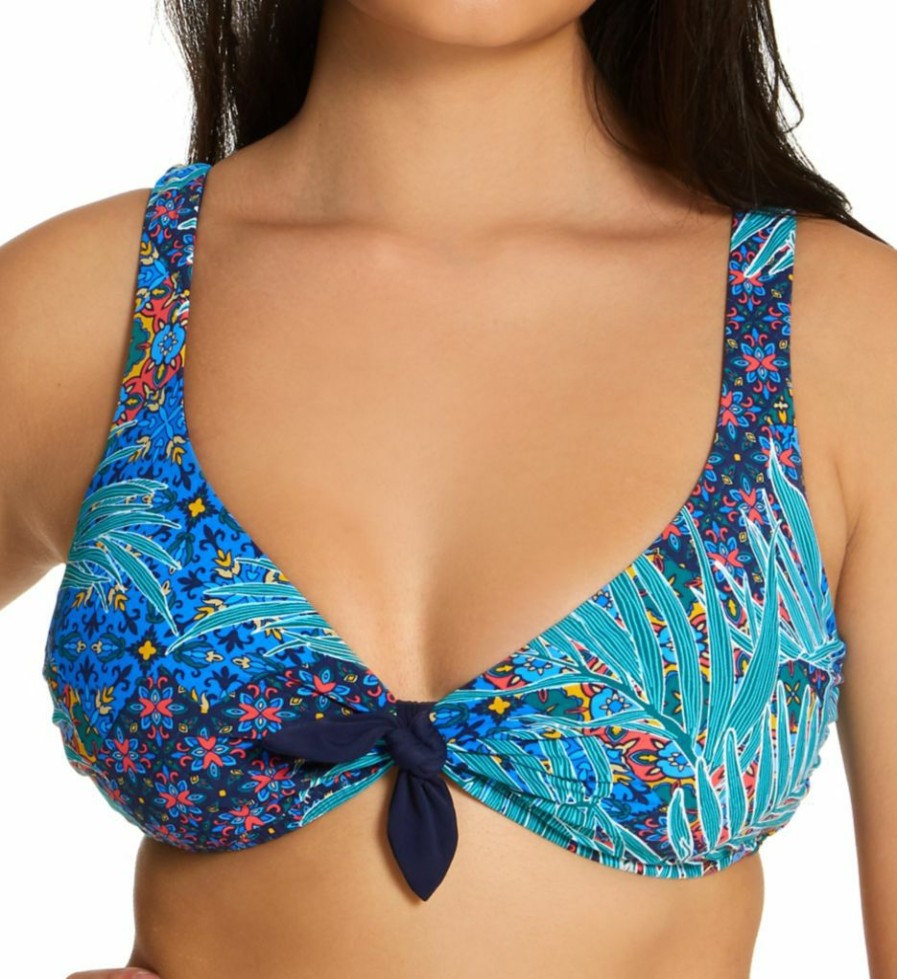 Swimwear * | Excellent Skinny Dippers Mille Fiore St Tropez Tie Front Bralette Swim Top 6533357 Indigo