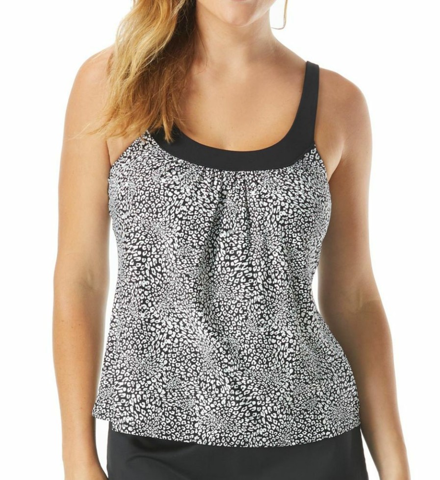 Swimwear * | Exclusive Coco Reef St. Tropez Leopard Ultra Fit Tankini Swim Top U80685 Castawayblack