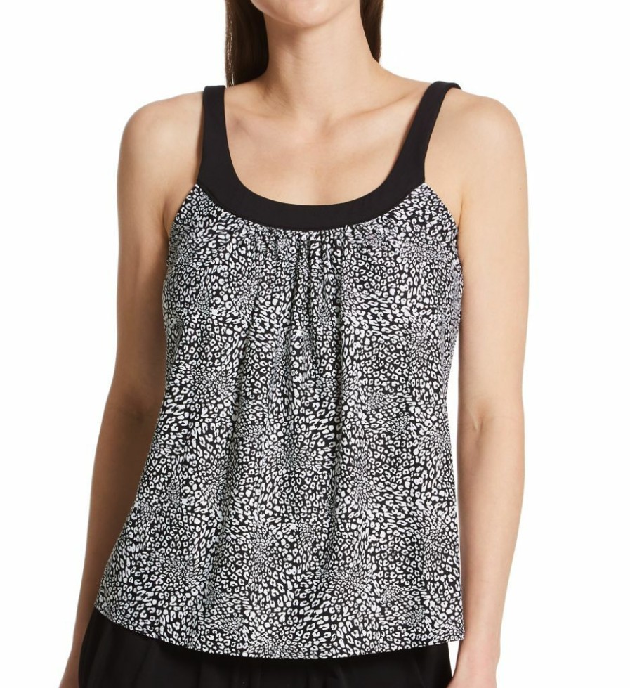 Swimwear * | Exclusive Coco Reef St. Tropez Leopard Ultra Fit Tankini Swim Top U80685 Castawayblack