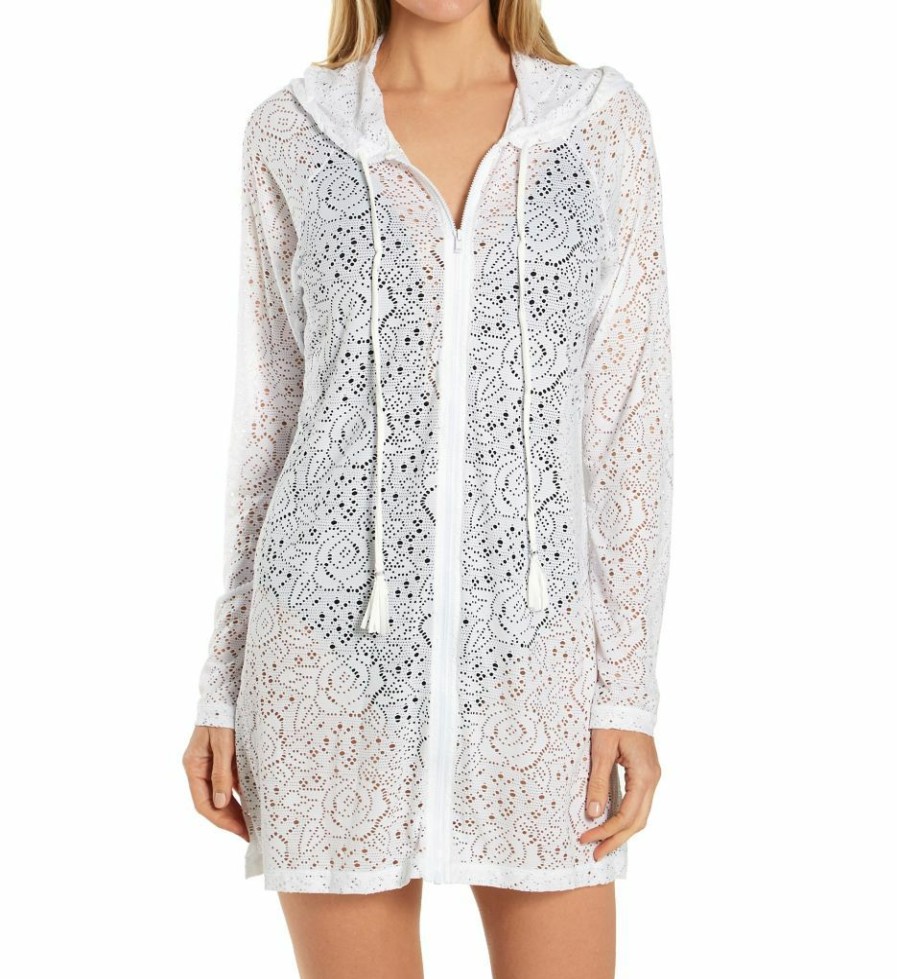 Swimwear * | Discount Beach House Crochet Soleil Indra Hood Zip Up Swim Cover Up H65662 Admiral