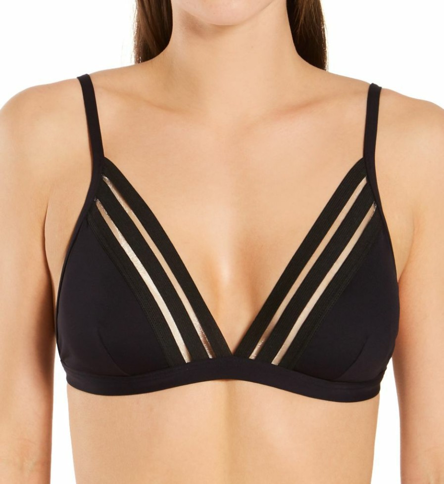 Swimwear * | Flash Sale Vince Camuto Coast Lines Mesh Elastic Triangle Bikini Swim Top V70670 Black