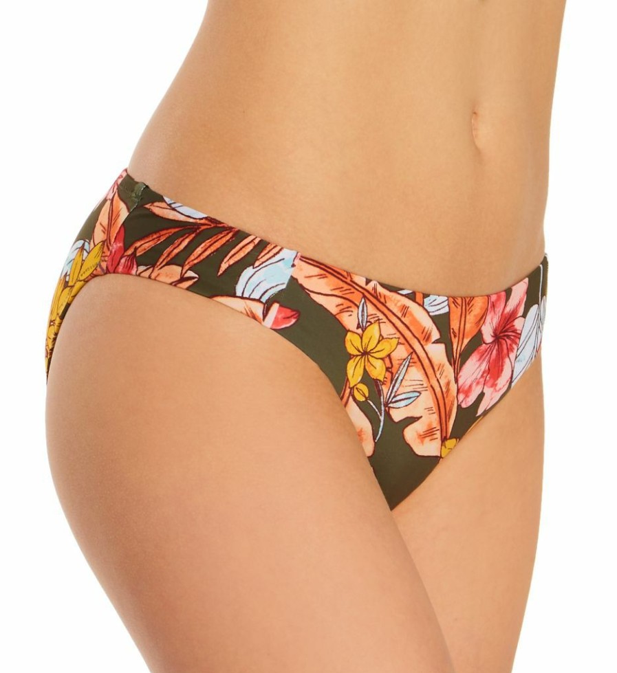 Swimwear * | Discount Sanctuary Organic Botanic Tab Side Hipster Swim Bottom Ob21508 Fatiguegreen