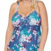 Swimwear * | Discount Raisins Curve Plus Size Haleiwa Zanzibar Tankini Swim Top E840545 Calmsea