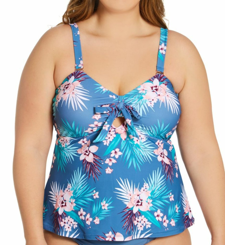 Swimwear * | Discount Raisins Curve Plus Size Haleiwa Zanzibar Tankini Swim Top E840545 Calmsea