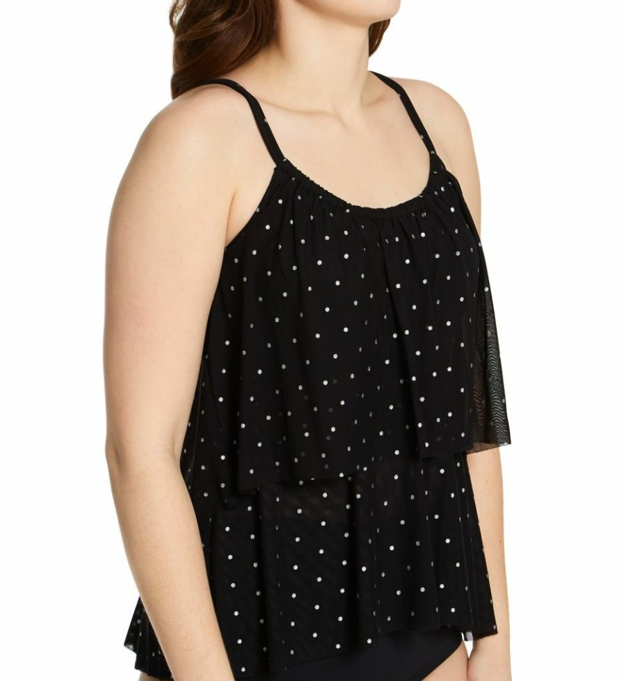 Swimwear * | Less Expensive Coco Reef Metallic Dot True Mesh Layer Tankini Swim Top U70425 Castawayblack