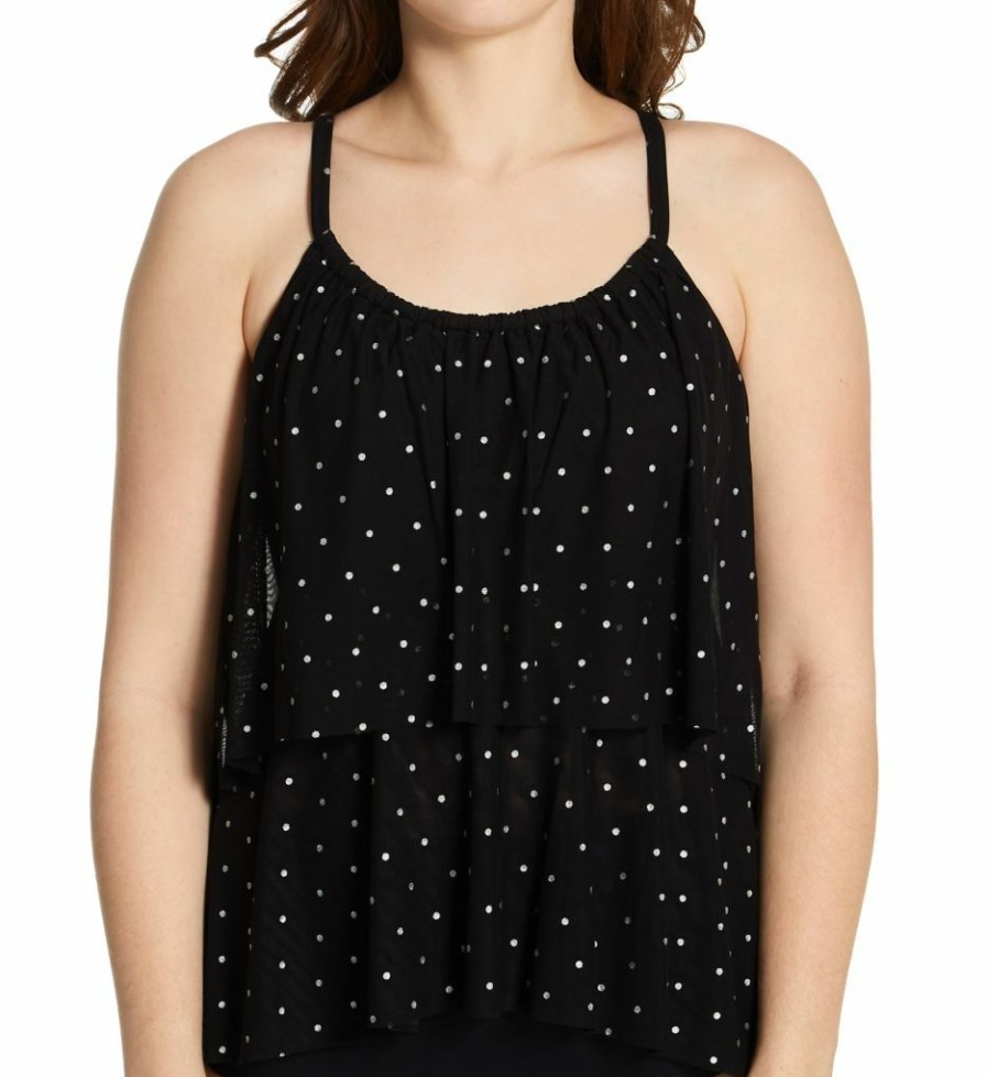 Swimwear * | Less Expensive Coco Reef Metallic Dot True Mesh Layer Tankini Swim Top U70425 Castawayblack