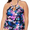 Swimwear * | Fashionable Raisins Curve Plus Size Freshwater Rosalie Tankini Swim Top G840215 Blacksand