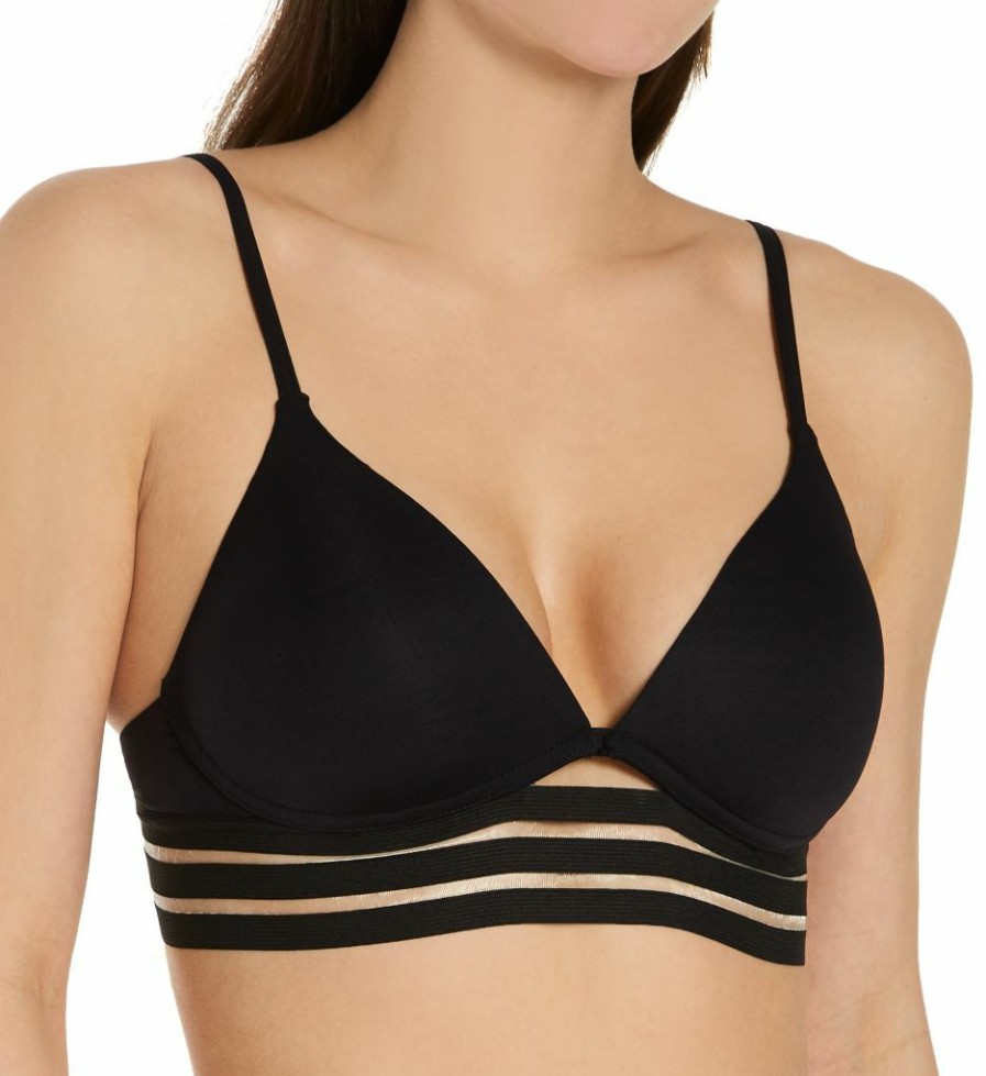 Swimwear * | Discount Vince Camuto Coast Lines Mesh Elastic Molded Bikini Swim Top V70671 Black